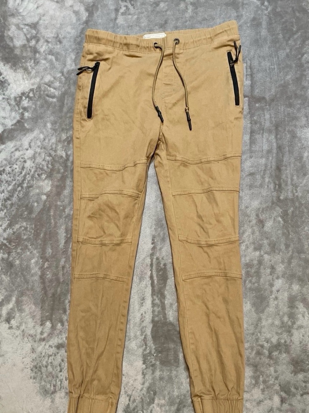 Men's Casual Tan Jogger Pants with Zipper Pockets